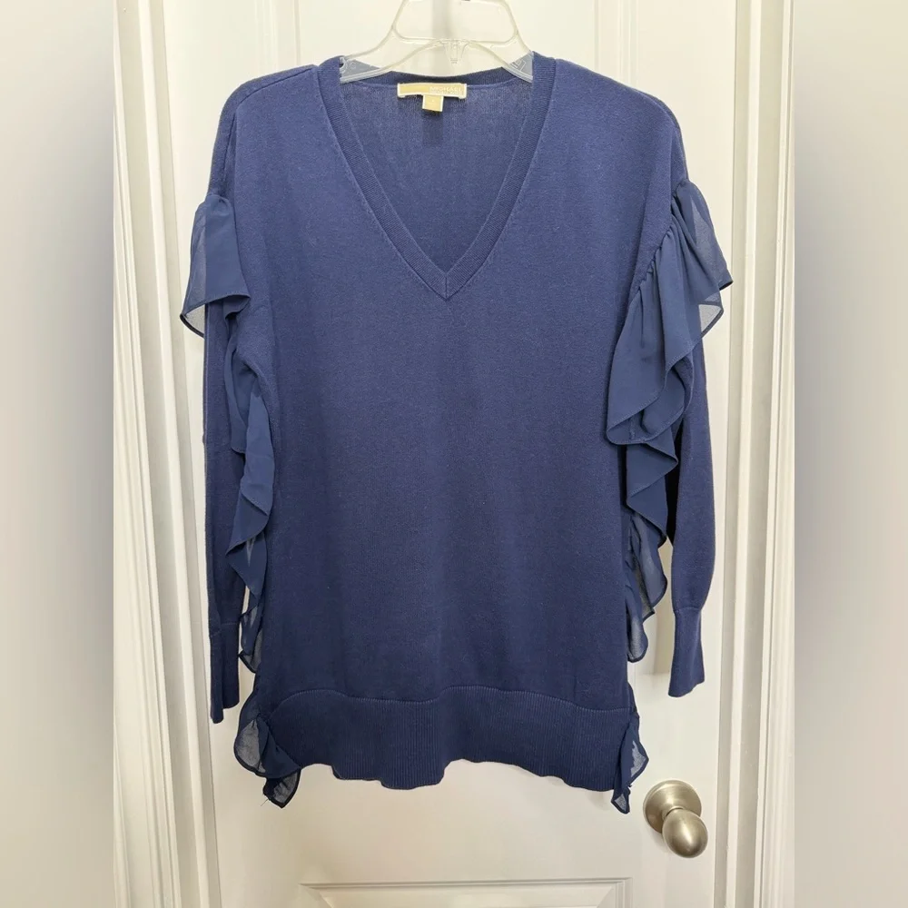 Michael Kors ruffles‎ trim sweater in blue Size Small